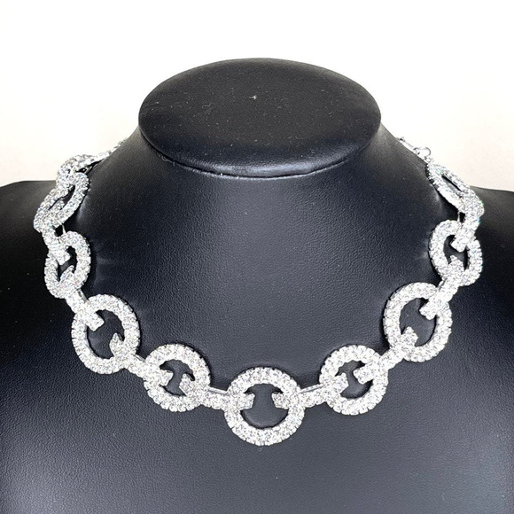 NEW Collar Choker Necklace Clear Rhinestone Silver Jewelry S26 - Picture 2 of 7